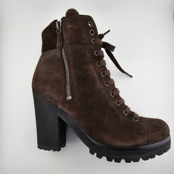 Prada Brown Suede Combat Ankle Boots Size 6.5 - Picture 9 of 13